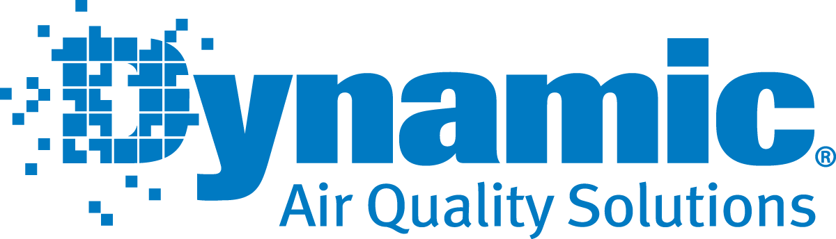 Dynamic Air Quality Solutions logo: blue wordmark with a pixel mosaic on the left and the tagline 'Air Quality Solutions' beneath.